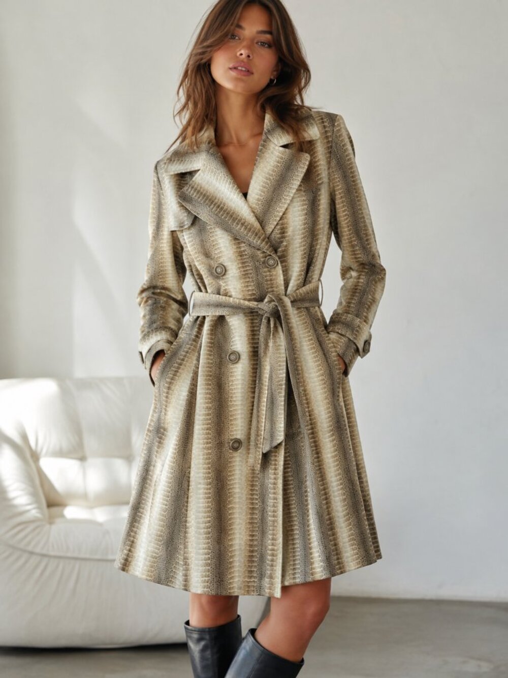 HELENA BERMAN LONDON FIT + FLARE SNAKE PRINT TRENCH COAT | LIKE NEW | MEDIUM